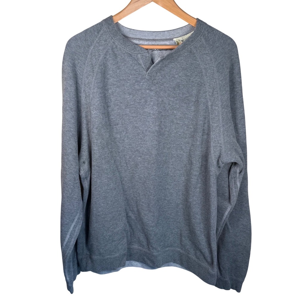 Tommy Bahama Sweatshirt Men LG Gray Split Neck Cotton Raglan Pullover Reversible
